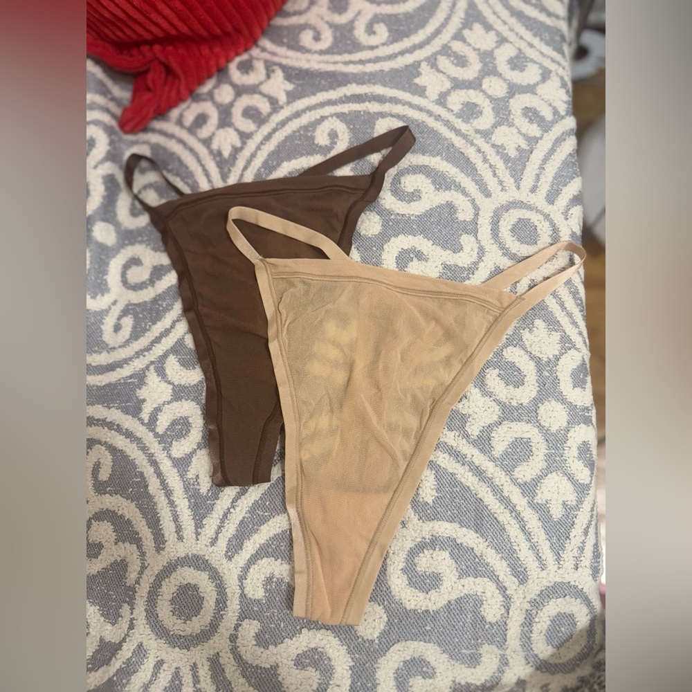 Skims Size 2X Thongs Bundle Summer Mesh Mid-Rise Thong Panty Clay & Cocoa NWT